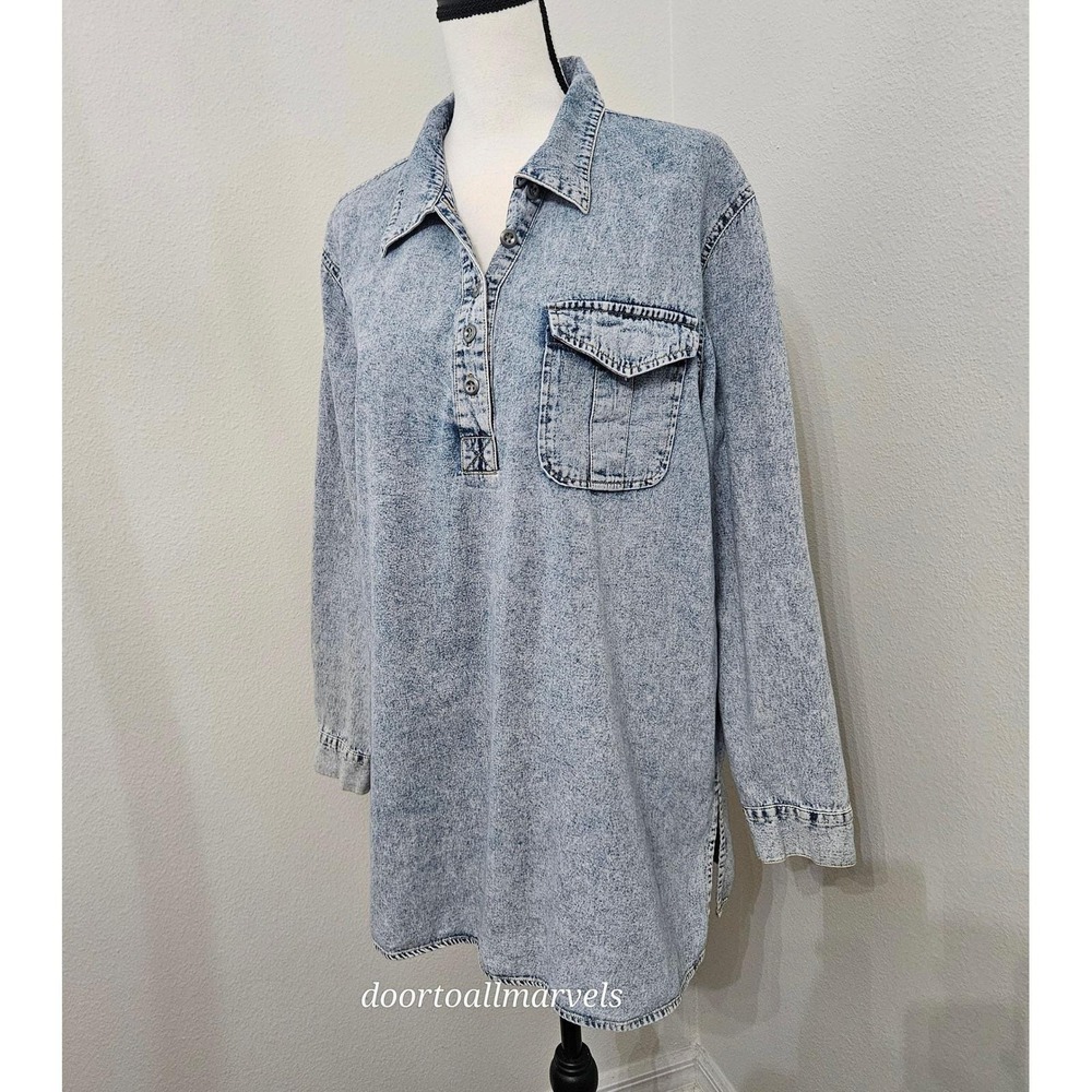 Newport News Jeanology Tunic '90s Acid Wash Minimalist VTG Coastal Casual sz 18